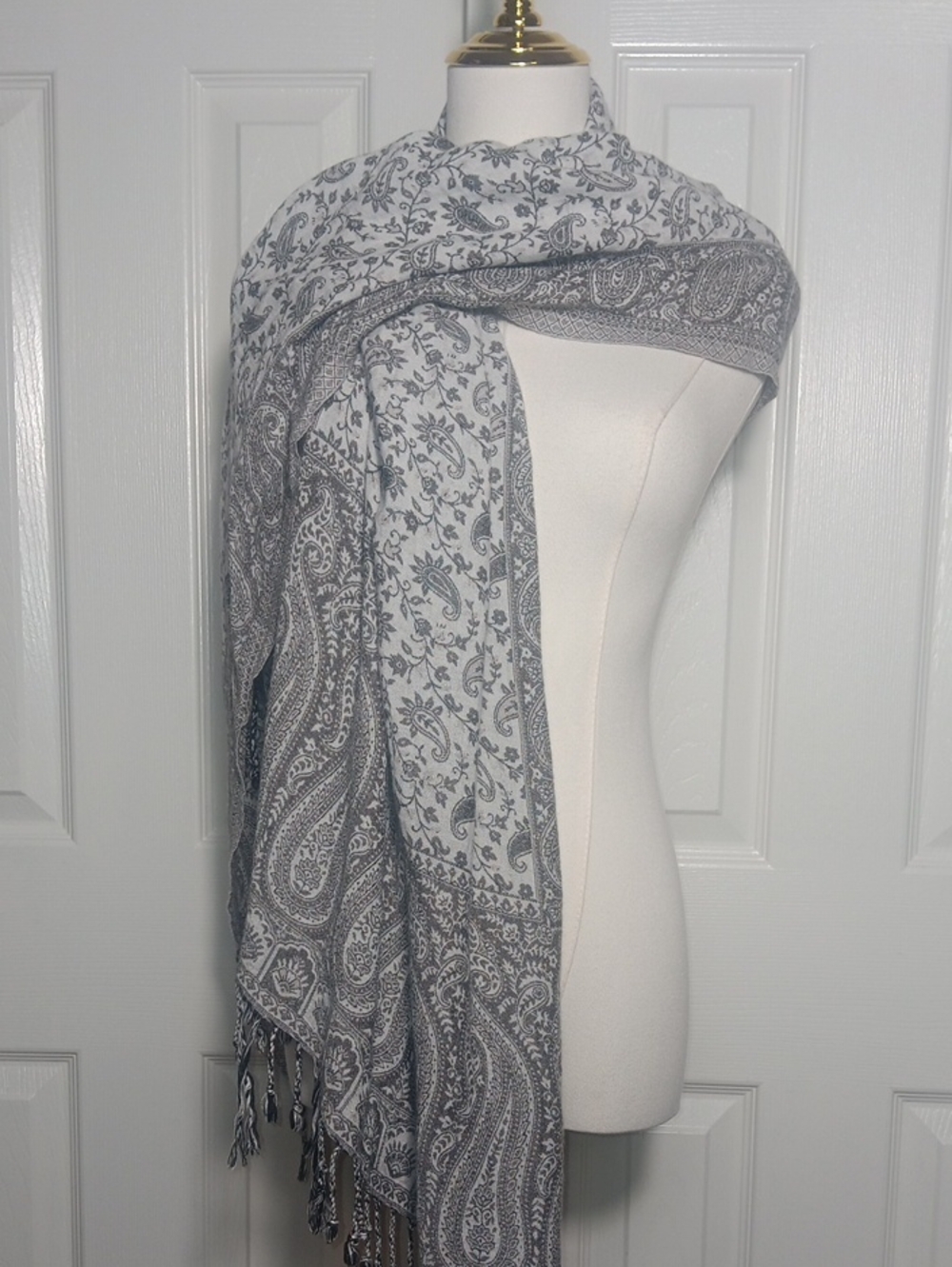 Boho Reversible Paisley Jacquard Shawl Fringed Scarf Over-sized